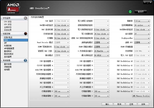 AMD OVERDRIVE超频软件提供了丰富的超频、调节选项，让玩家在操作系统下，就可对APU各项频率与内存小参进行细致地调节。